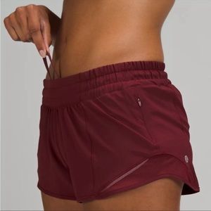 Lululemon Hotty Hot Burgundy Shorts, 2.5” Low rise